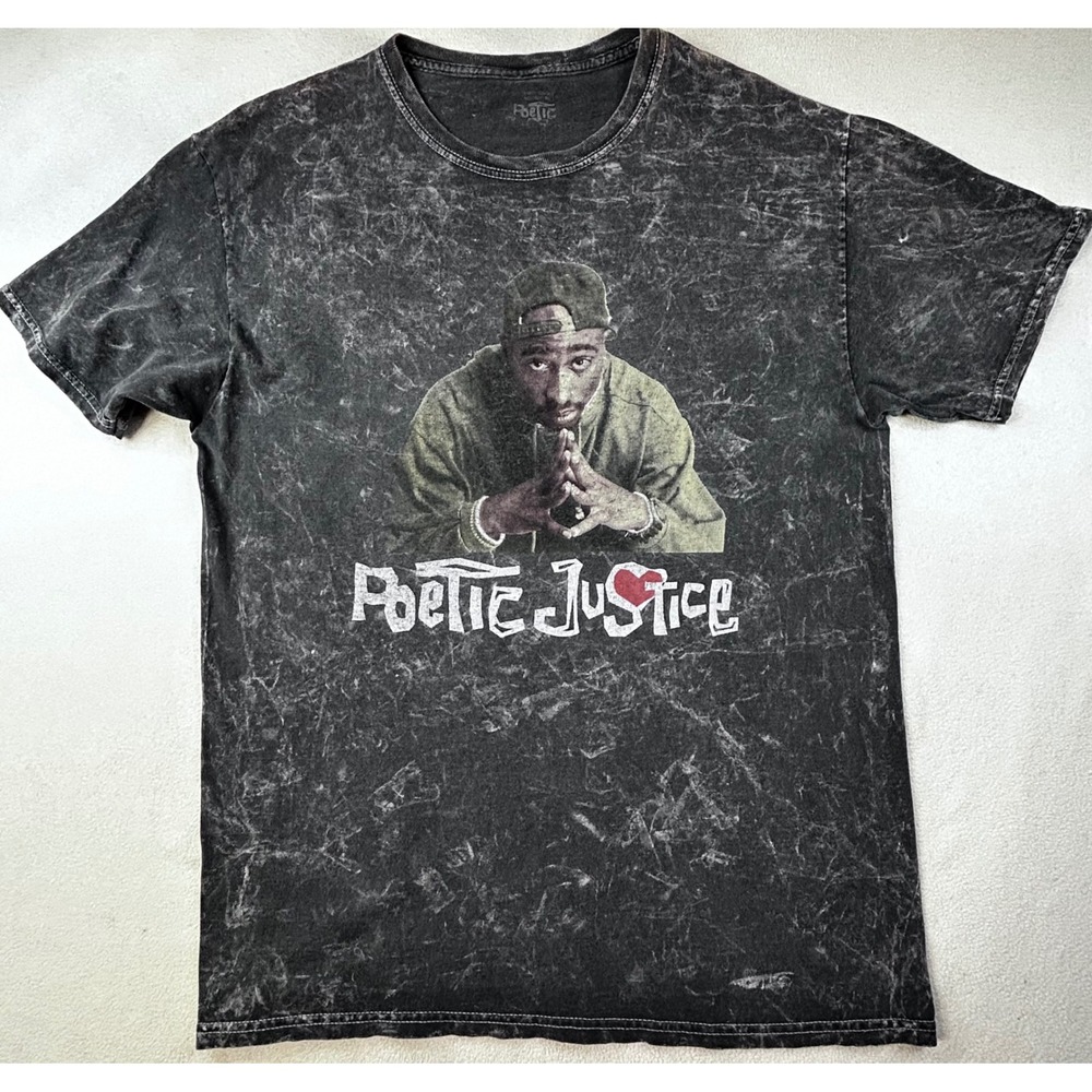 Poetic Justice Tupac Shakur Mineral Wash Graphic Tee Mens Dark Gray Shirt 303586